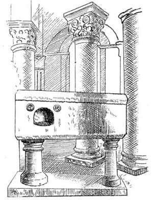 La débredinoire de Saint-Menoux, un reliquaire contenant les restes d’un saint guérisseur de la folie, est présenté comme un instrument de soin permettant de retrouver la santé mentale. 